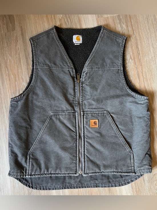 Carhartt Other - Carhartt Sherpa Lined Duck Vest Gray Workwear Zip Men’s Large